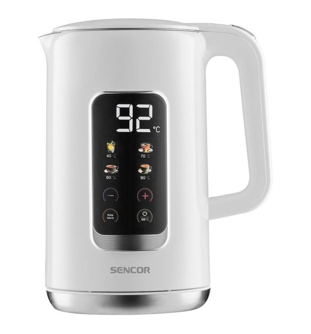 Sencor Электрочайник 1.7л, Strix, LED дисплей, двойные стенки, белый
