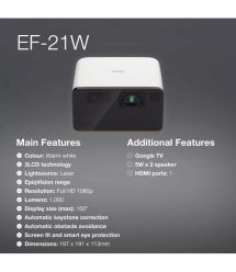 Epson Проектор EF-21W FHD, 1000 lm, LASER, 1, Google TV, Diamond White