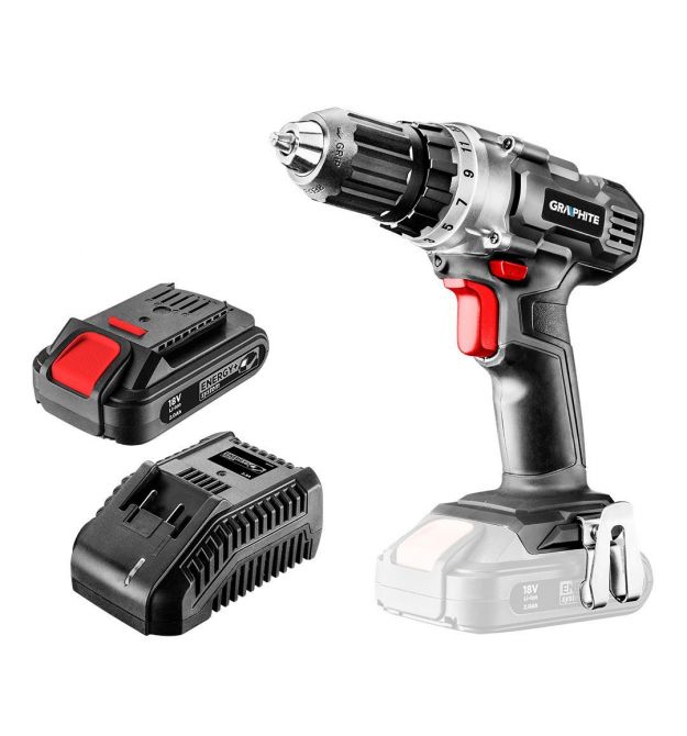 Graphite Шуруповерт-дрель аккумуляторная Energy+ 18В 1х2А·час 44Нм 0-350·0-1250об·мин ЗП 1.2кг