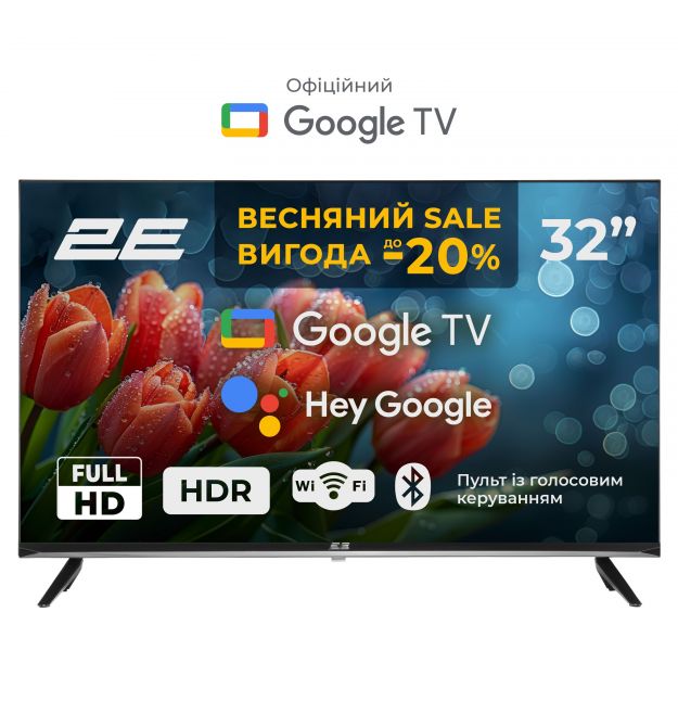 2E Телевизор 32" LED FHD 60Hz Smart Google TV Black