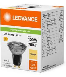 LEDVANCE Лампа GU10 8Вт 3000K 750Лм MR16 димується