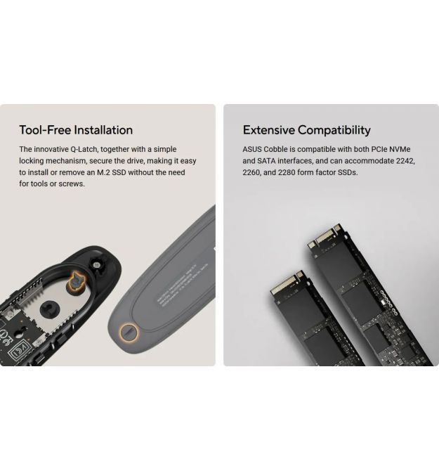 ASUS Портативний корпус для SSD COBBLE/BLK/G/AS/ESD-A1A/BLK/G/ PCIe NVMe M.2 2230/2242/2260/2280 USB Type-C 3.2 Gen 2x1