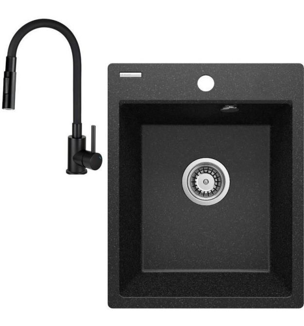 Deante Набор для кухни Corio, гранитная мойка ZRC_2103 + смес. BOC_N74M, графит