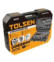 Tolsen Набор инструментов, 216шт, 1/2", 1/4", 3/8", комбинированные ключи, торцевые головки, биты, CrV, кейс