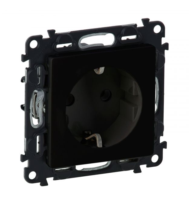 Legrand Розетка 2К+З Schuko Valena Life, 16А, 250V, автоматические клеммы, матовый черный