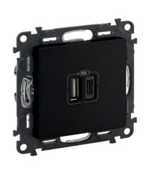 Legrand Зарядное устройство с двумя USB-разъемами тип А+типС Valena LIFE , 240V, 5V, 3A, матовый черный