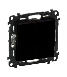 Legrand Переключатель 2-х клавишный Valena Life, 10AX, 250V, автоматические клеммы, матовый черный