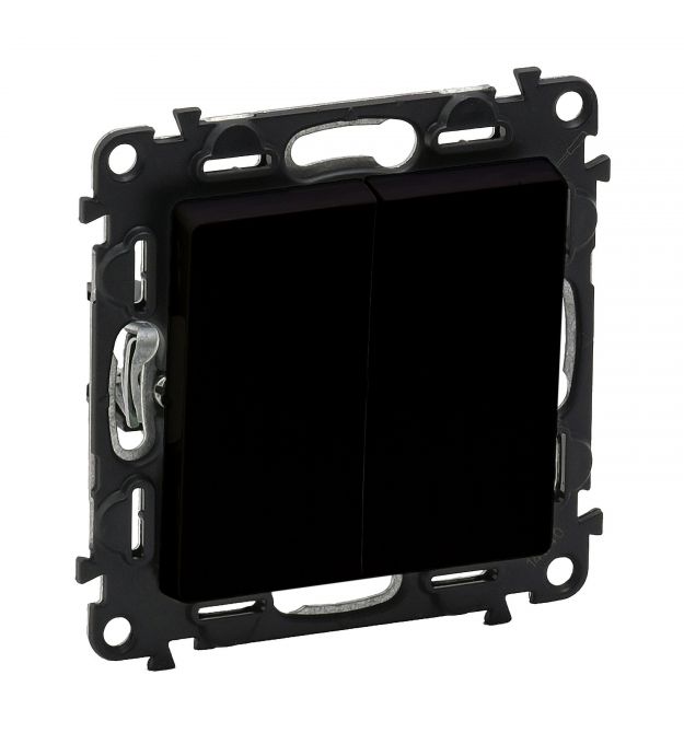 Legrand Переключатель 2-х клавишный Valena Life, 10AX, 250V, автоматические клеммы, матовый черный