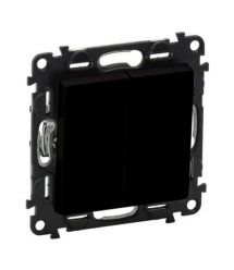 Legrand Выключатель 2-х клавишный Valena Life, 10AX, 250V, автоматические клеммы, матовый черный