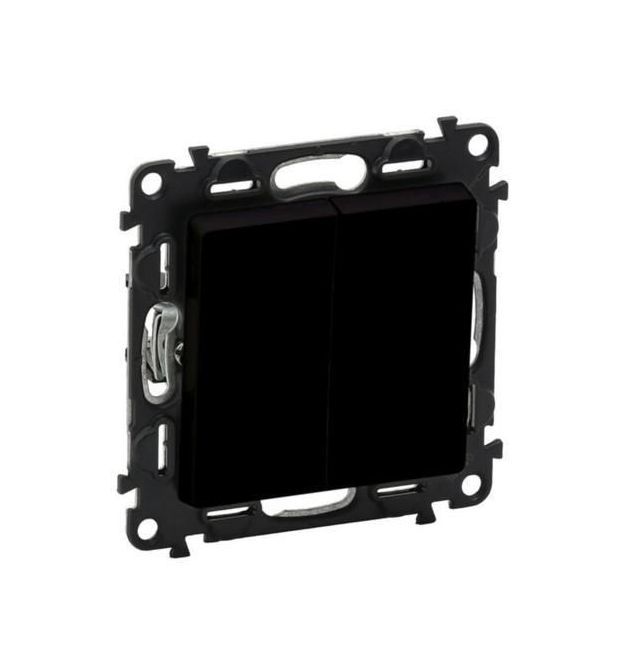 Legrand Выключатель 2-х клавишный Valena Life, 10AX, 250V, автоматические клеммы, матовый черный
