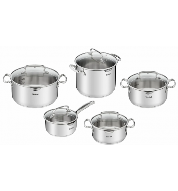 Tefal Набор посуды Duetto Plus, 10 предметов, нержавеющая сталь, стекло