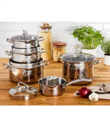 Tefal Набор посуды Duetto Plus, 10 предметов, нержавеющая сталь, стекло