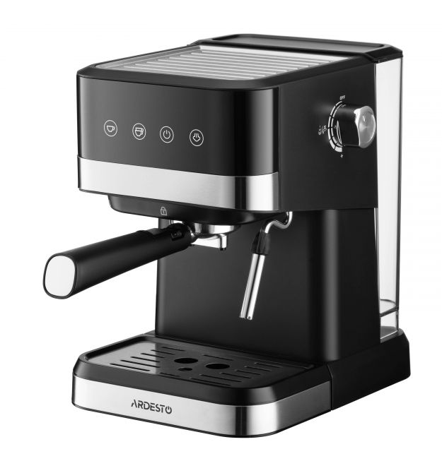 ARDESTO Кофеварка рожковая Steel Collection 1.5л, молотый, ручной капучинатор, сенсорное управление, черно-серебристый