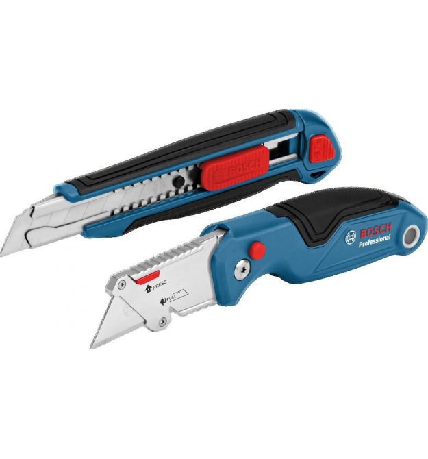 Bosch Нож, набор 2 шт, складной трапециевидное лезвие, корпус пластик, сегментированное лезвие корпус пластик