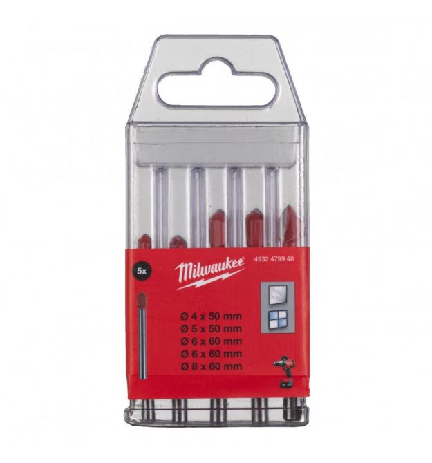 Milwaukee Набор сверл по стеклу и кафелю GENII, 5шт, 4-8мм, кейс