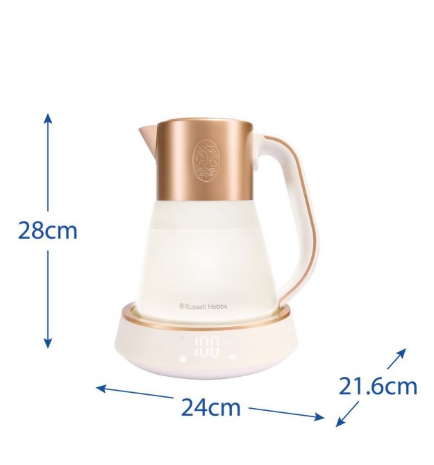 Russell Hobbs Электрочайник Calm, 1.7л, стекло, музыка, подсветка, сенсор, бело-медный