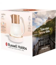Russell Hobbs Электрочайник Calm, 1.7л, стекло, музыка, подсветка, сенсор, бело-медный