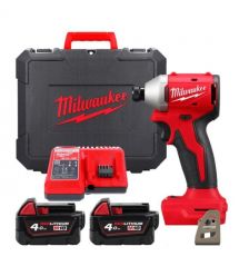 Milwaukee Винтоверт ударный аккумуляторный M18 BLIDRC-402C 18В АКБ 2х4А·час 0-3600об·мин 190Нм ЗП M12-18C кейс 1.3кг