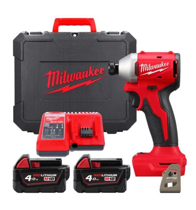 Milwaukee Винтоверт ударный аккумуляторный M18 BLIDRC-402C 18В АКБ 2х4А·час 0-3600об·мин 190Нм ЗП M12-18C кейс 1.3кг