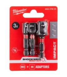 Milwaukee Переходник, набор 3шт, 1/4", 3/8", 1/2", для торцевых головок