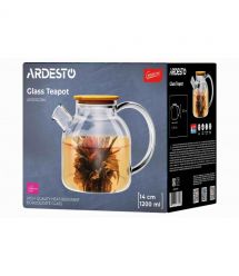 ARDESTO Заварник Gemini 1200мл, боросиликатное стекло, бамбук, прозрачный