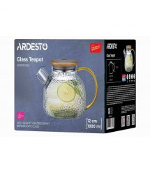 ARDESTO Заварник Gemini Dew 1000мл, боросиликатное стекло, бамбук, прозрачный