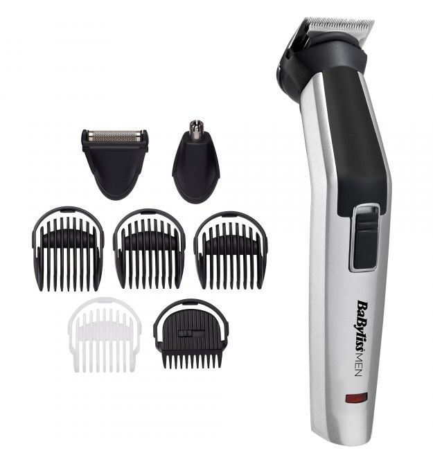 BaByliss Набор для стрижки для бороды, усов, головы, носа и тела, акум., вибрационный мотор, насадок-8, чехол, сталь, серый