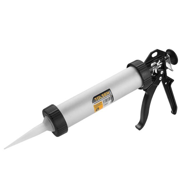Tolsen Пистолет для герметика Профи, 375мл, корпус алюминиевый, рабочая часть 375мм, алюминиевая рукоятка