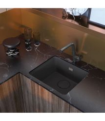 Deante Мойка кухонная Momi, гранит, квадрат, без крыла, 500х440х230мм, чаша - 1, универсальная, антрацит + кухонная доска
