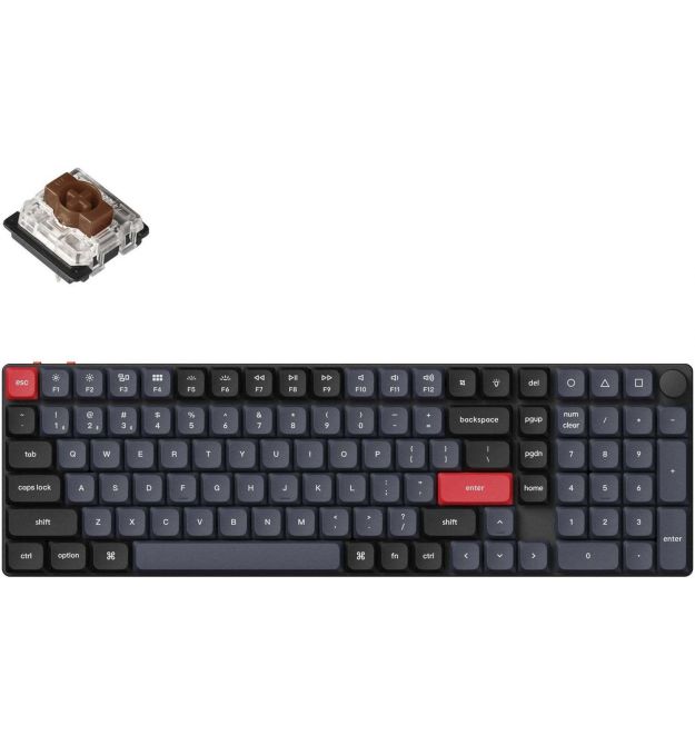 Keychron Клавиатура механическая K17 PRO 100Key, Gateron MX 2.0 Brown, WL/BT/USB-A, QMK, White Led, черный в центре
