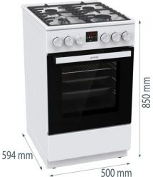 Gorenje Плита газовая, 67л, 50x60см, дисплей, IconLed, чугун, белый