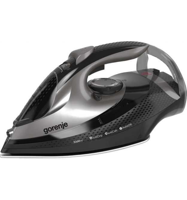 Gorenje Утюг, 3250Вт, 420мл, паровой удар -250гр, верт. отпаривание, антинакипь, автоотключение, керам. подошва, чорный