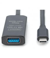 Digitus Удлинитель USB 3.2 Gen1 Active Cable 5G, C/M-A/F, 10м, черный