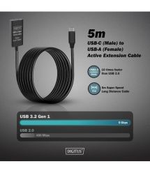 Digitus Удлинитель USB 3.2 Gen1 Active Cable 5G, C/M-A/F, 10м, черный