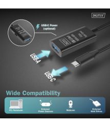 Digitus Удлинитель USB 3.2 Gen1 Active Cable 5G, C/M-A/F, 10м, черный