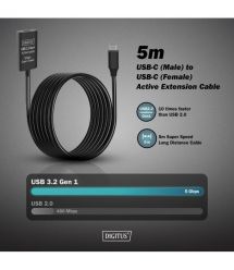 Digitus Удлинитель USB 3.2 Gen1 Active Cable 5G, C/M-C/F, 10м, черный