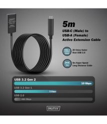 Digitus Удлинитель DIGITUS USB 3.2 Gen2 Active Cable 10G, C/M-A/F, 5м, черный