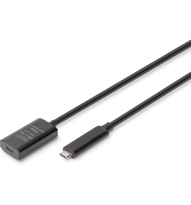 Digitus Удлинитель DIGITUS USB 3.2 Gen2 Active Cable 10G, C/M-C/F, 5м, черный