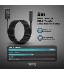 Digitus Удлинитель DIGITUS USB 3.2 Gen2 Active Cable 10G, C/M-C/F, 5м, черный