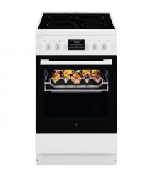 Electrolux Плита электрическая стеклокерамическая, 57л, 50x60см, дисплей, конвекция, противень для барбекю, белый