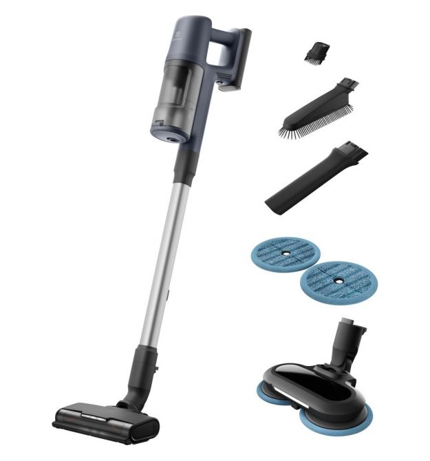 Electrolux Пылесос беспроводный, влажная уборка, конт пыль -0.5л, автон. раб. до 50мин, вес-2.49кг, НЕРА12, 5 насадок, синий