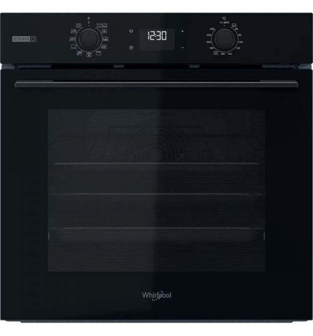 Whirlpool Духовой шкаф электрический, 71л, A+, дисплей, конвекция, телескопические направляющие, пар, черный