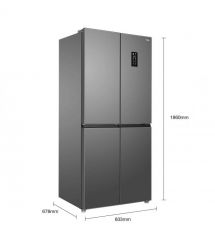 TCL Холодильник SBS, 185х84х68, холод.отд.-301л, мороз.отд.-169л, 4 дв., A++, NF, нерж