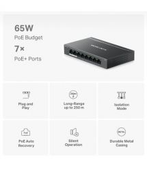 Mercusys Коммутатор MS108GP 8xGE (7xPoE), 65Вт, Неуправляемый