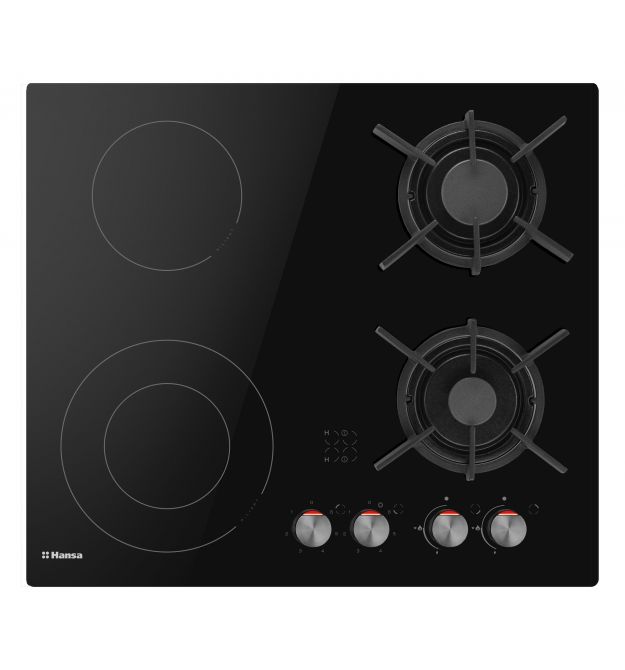 Hansa Варочная поверхность комбинированная (2 газ + 2 электро), 59,2см, расширенная зона, чугун, черный