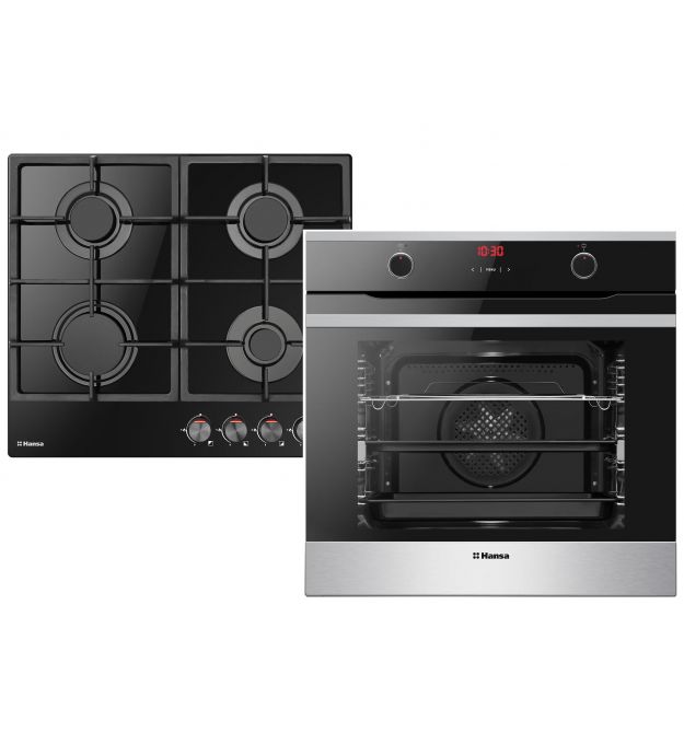 Hansa Комплект духовка электрическая + поверхность газовая на стекле), черный