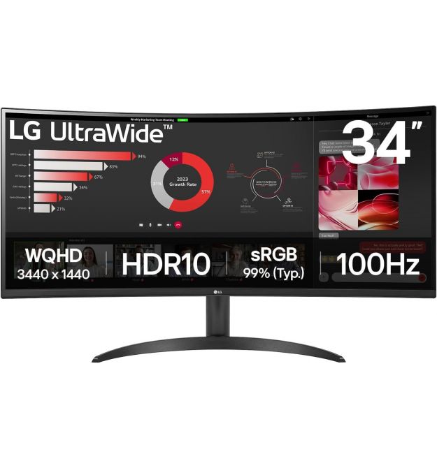 LG Монитор 34" 34WR50QK-B 2xHDMI, DP, Audio, VA, 3440x1440, 21:9, 100Hz, sRGB 99%, CURVED, FreeSync, HDR10