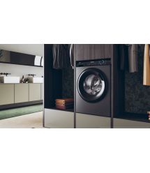 Haier Стиральная машина фронтальная, 9кг, 1400, A+++, 60см, дисплей, пар, инвертор, люк черный, прямой привод, серебристый