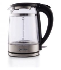 Gorenje Электрочайник 1.7л, 2,200 Вт, strix контроль, стекло, черный