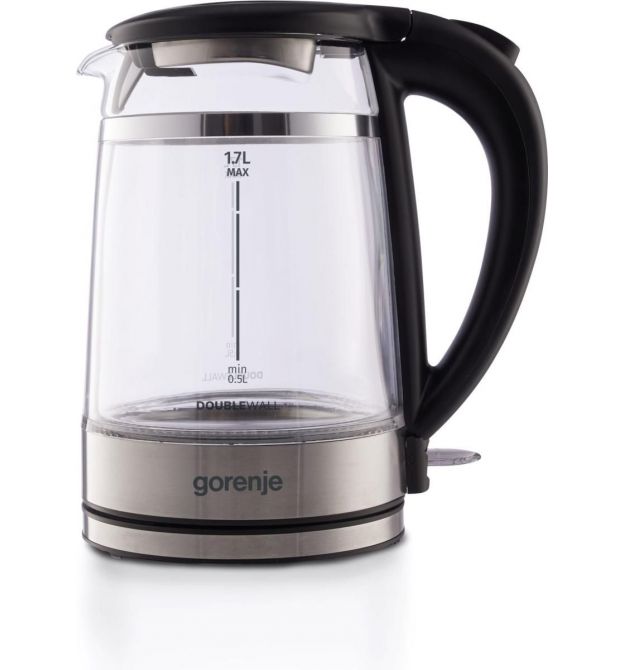 Gorenje Электрочайник 1.7л, 2,200 Вт, strix контроль, стекло, черный